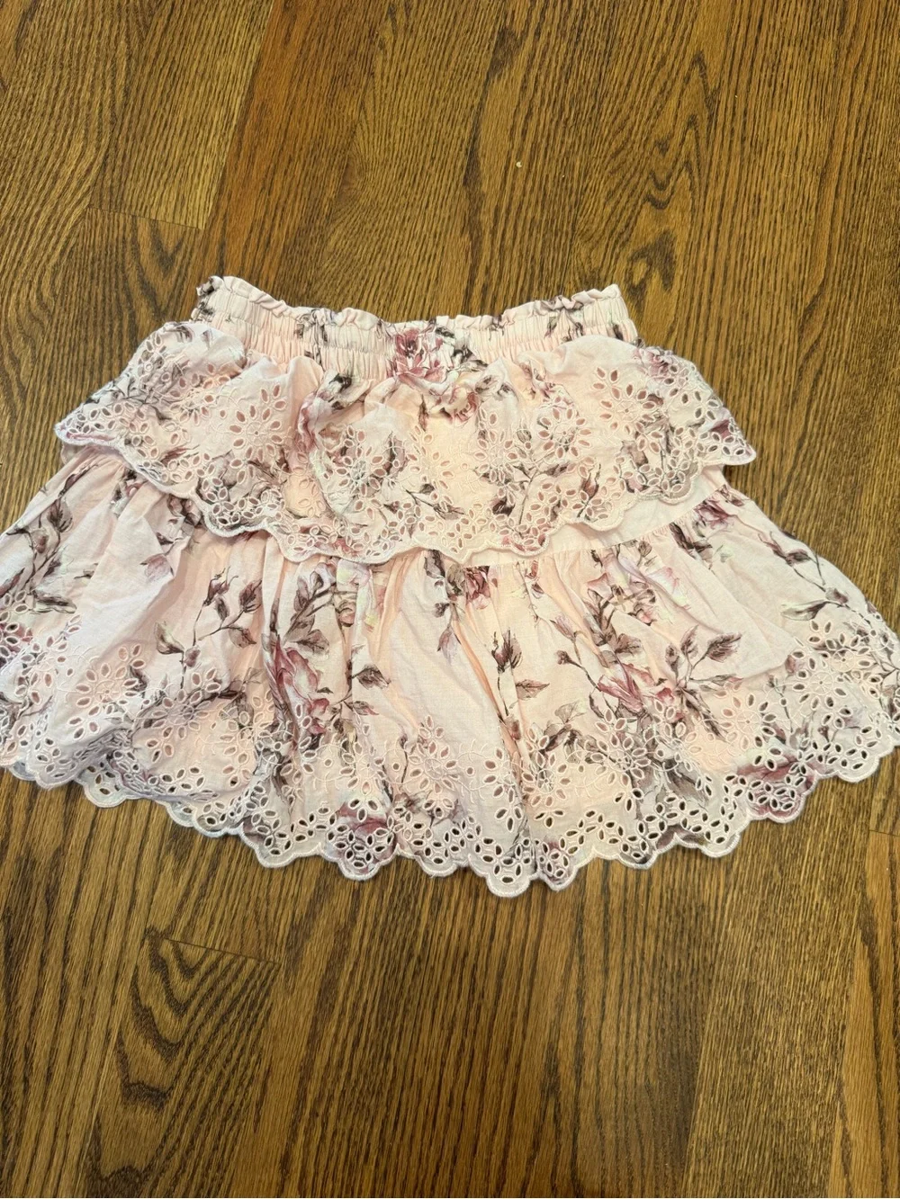 LoveShackFancy x GAP Pink Floral Eyelet Tiered Skirt